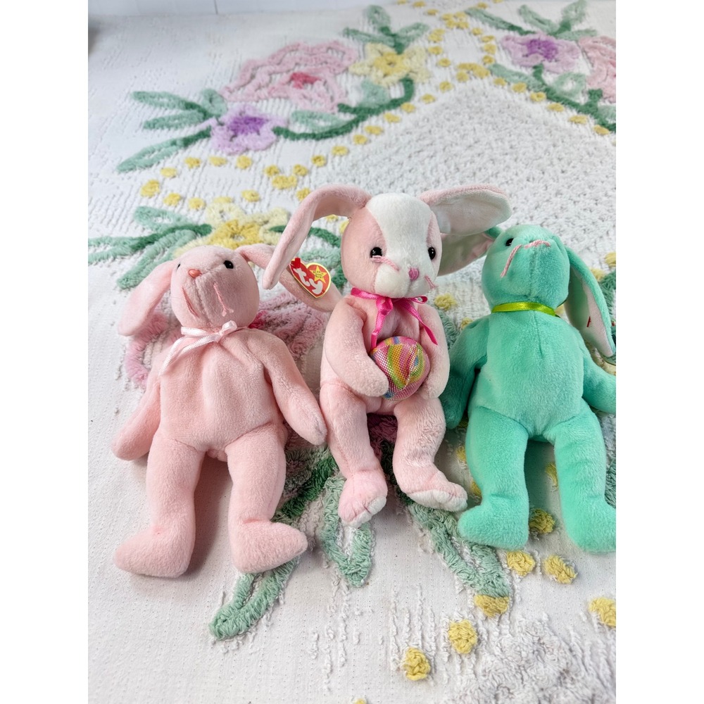 Ty Beanie Babies Easter Bunny Set of 3 Hippity Hoppity Eggerton Vintage Plush
